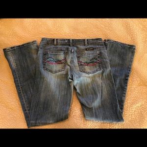 Cowgirl Tuff jeans, turq, purple and pink